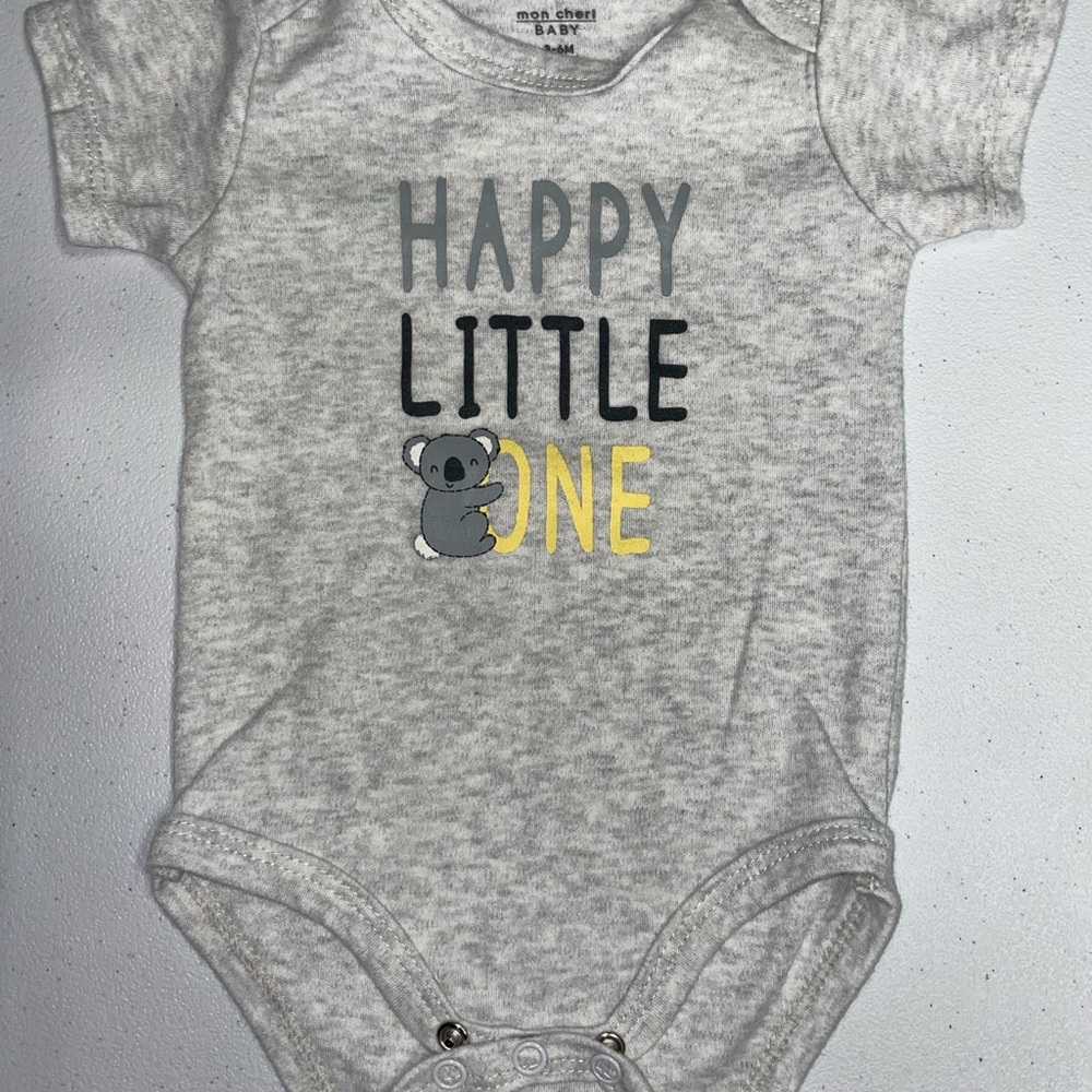 Mon Cheri Baby: Happy Little One Gray Onesie (3-6 Months)